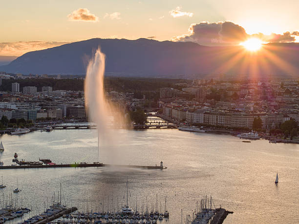 istock Geneva cityscape from aerial view 611625782