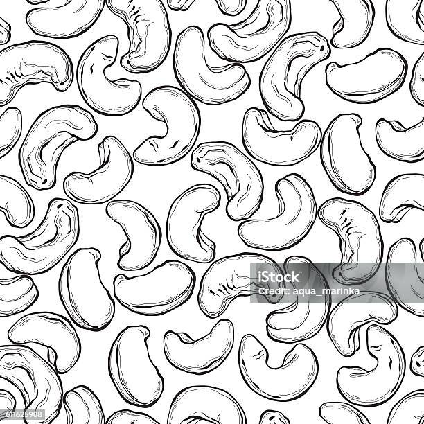 Cashew Nuts Seamless Vector Pattern Outline Hand Drawn Illustration Stock Illustration - Download Image Now