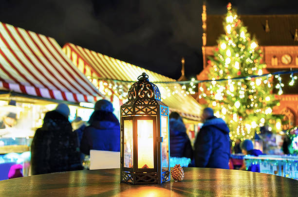 istock Lantern with candle inside at the Riga Christmas Market 611627192
