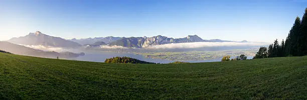 Panoramic view over the Mondsee and the Salzkammergut
