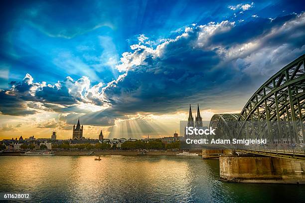 Panoramic View To Cologne Cathedral And Hohenzollernbrücke At Sunset Stock Photo - Download Image Now
