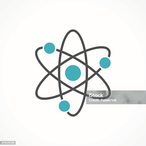 Vektoratomsymbol Isoliert Auf Weißem Hintergrund Stock Vektor Art und mehr Bilder von Atom - Atom, Kern, Proton