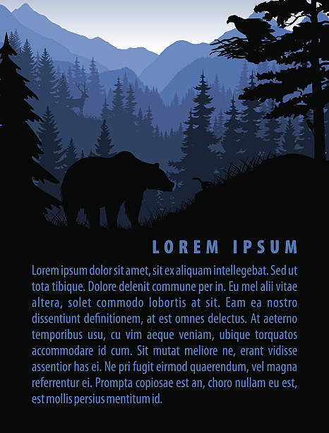 illustrazioni stock, clip art, cartoni animati e icone di tendenza di modello di sfondo foresta vettoriale con montagne e animali - glacier mountain ice european alps