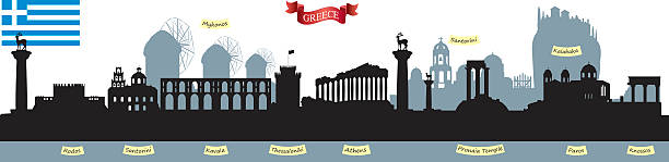 Greece Skyline Vector Greece Skyline crete cartoon stock illustrations