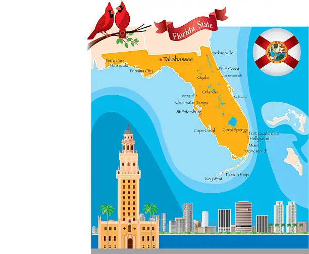 Vector illustration of Cartoon map of Florida