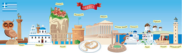 Greece Skyline Vector Greece Skyline crete cartoon stock illustrations