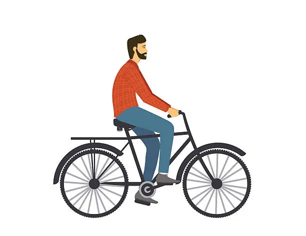 Vector illustration of Hipster Man Riding A Bike