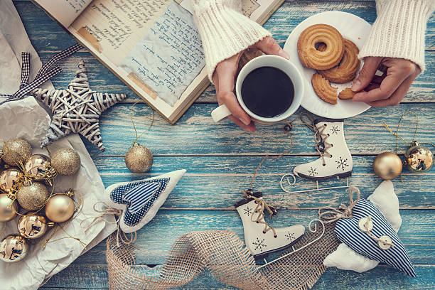 istock Christmas time background with decoration, coffee and cooking notes 611635336