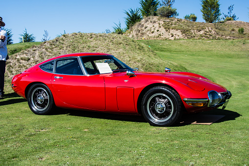 Nipomo, California, United States - October 2, 2016: A rare 1967 Toyota 2000 GT on the lawn at the inaugural  Concours d'Elegance at the Monarch Dunes Golf Club