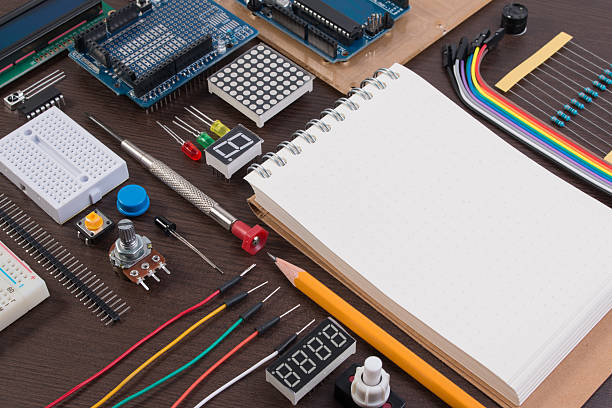 istock STEM education, Robot made on base of microcontroller with varie 611744216