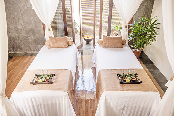 Interior of massage room in spa salon