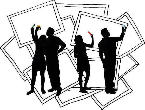 Vector illustration of Selfies Couple Vector Silhouette