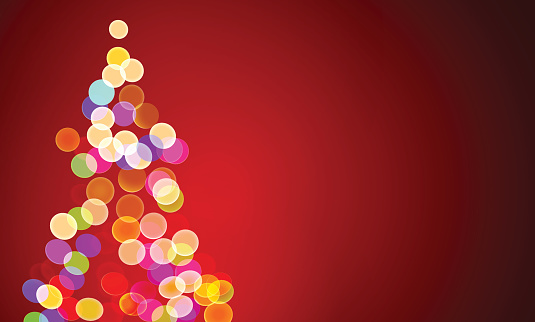 vector illustration of christmas lights on tree, out of focus with copy space