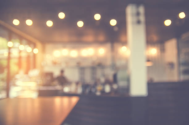 istock Coffee shop blur background with bokeh 611749284