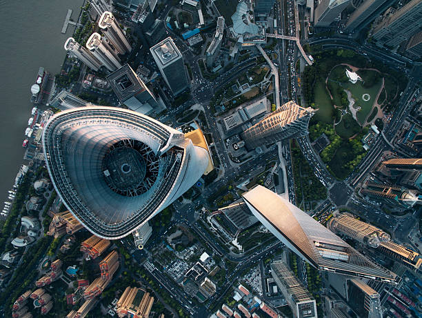 Aerial View Of Shanghai Aerial View Of Shanghai wide angle photos stock pictures, royalty-free photos & images