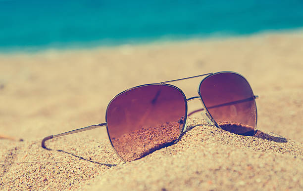 istock sunglass on the summer beach at ocean background 611751748