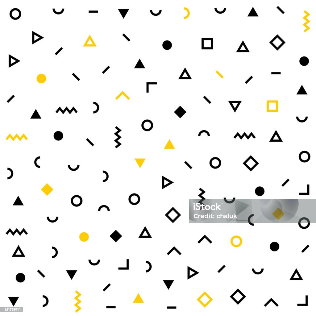 Hhipster pattern with geometric shapes Vector hipster pattern with black and white geometric forms. Line, square, triangle, circle shape seamless . Retro 80s-90s pattern Triangle Shape stock vector