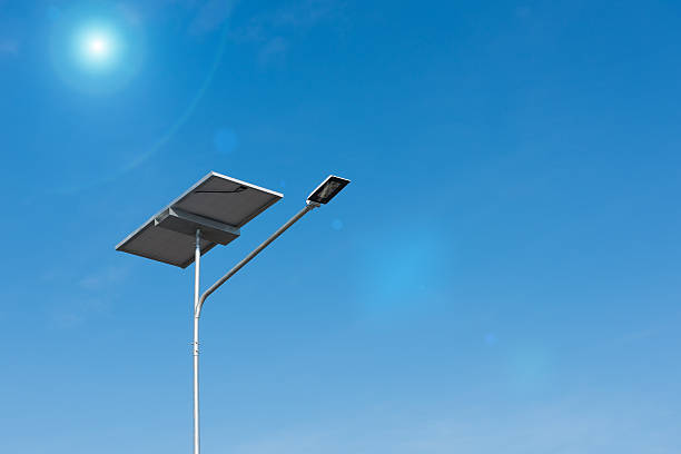 istock Solar panel and luminaire of lighting pole. 611755446