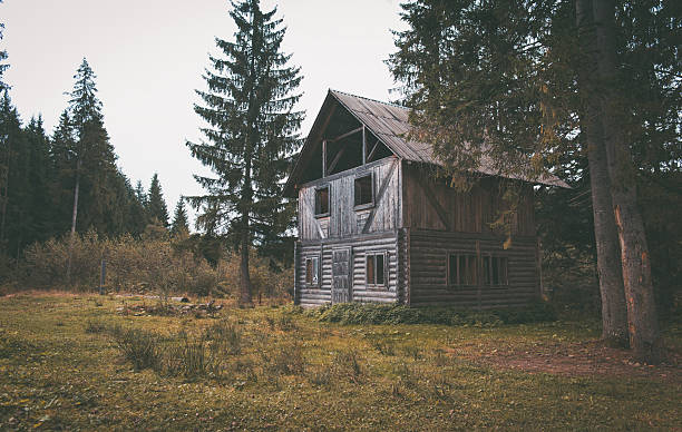 istock Old abandoned wooden house in the forest 611756108