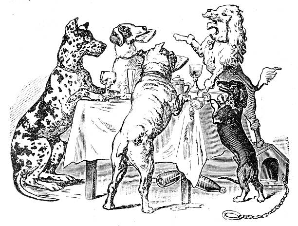 dogs party illustration was published in 1895 "lindeman catalogue" drinking illustrations stock illustrations
