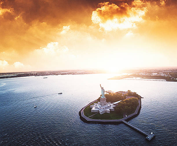 istock statue of liberty aerial view 611759582
