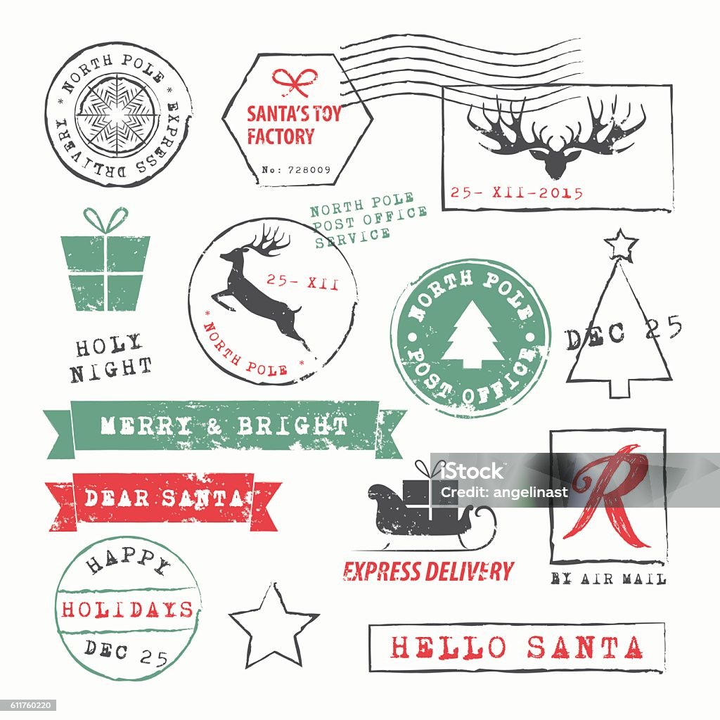 Christmas Stamps Collection Christmas  Postage Stamps Collection. Vector Illustration.EPS10, Ai10, PDF, High-Res JPEG included. Christmas stock vector