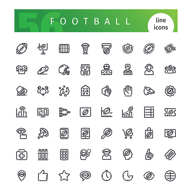 illustrations, cliparts, dessins animés et icônes de jeu d’icônes de ligne de football américain - football helmet playing field american football sport