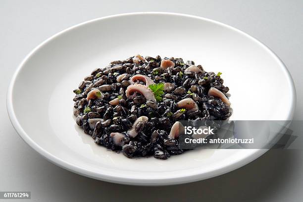 Dish Of Risotto With Squid Ink Stock Photo - Download Image Now - Black Color, Risotto, Cuttlefish