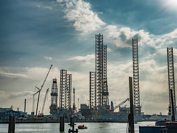 istock Oil rigs in Esbjerg harbor, Denmark 611762556