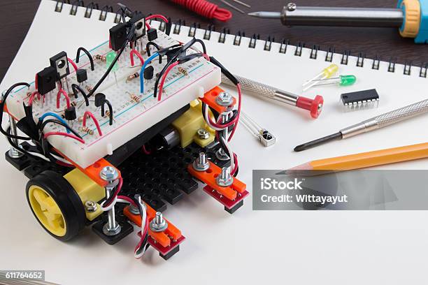 Diy Electronic Kit Line Tracking Robot Competition Ideas Closeup Stock Photo - Download Image Now