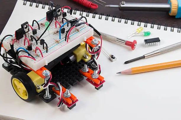 Photo of DIY Electronic Kit , Line tracking robot competition ideas. closeup.