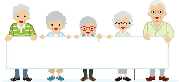 ilustrações, clipart, desenhos animados e ícones de idosos segurando quadro de mensagens em branco - senior couple isolated white background standing