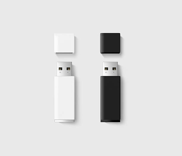 conjunto de maquetas de diseño de unidad usb abierto en blanco, negro, blanco - dispositivo de memoria usb fotografías e imágenes de stock