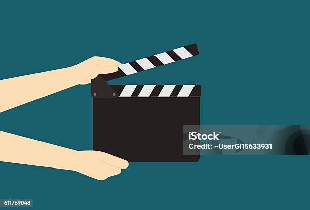 Man Hands Holding Cinema Clapper Board Stock Illustration - Download Image Now - Film Slate, Producer, Film Industry