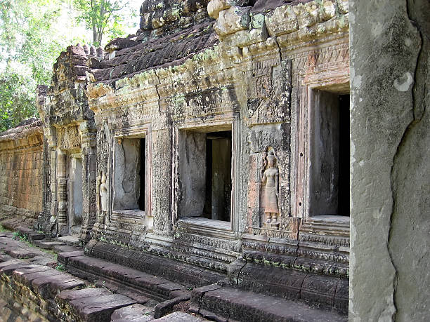 프레아 칸, 앙코르 왕국, 씨엠립, 캄보디아. - banyan tree asian ethnicity art cambodia 뉴스 사진 이미지