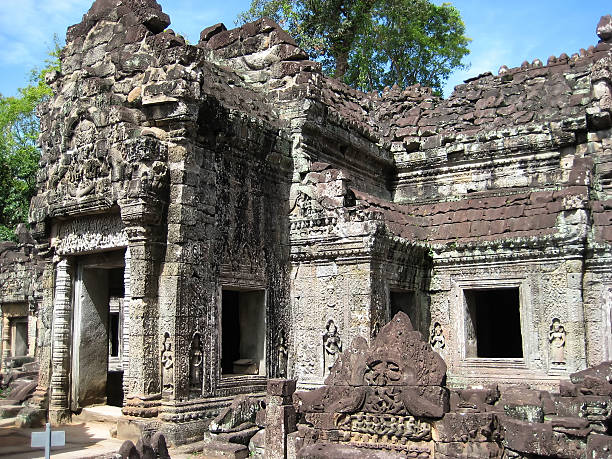 프레아 칸, 앙코르 왕국, 씨엠립, 캄보디아. - banyan tree asian ethnicity art cambodia 뉴스 사진 이미지