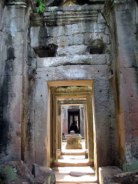 preah khan, reino de angkor, siem reap, camboja. - banyan tree asian ethnicity art cambodia - fotografias e filmes do acervo