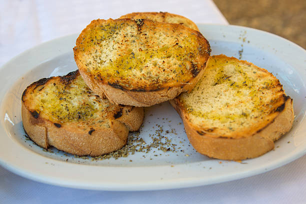 grilled sourbread slices with olive oil and thyme kavala greece