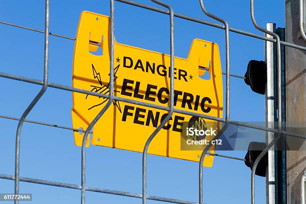 Electric Fence Stock Photo - Download Image Now - Blue, Boundary, Built Structure