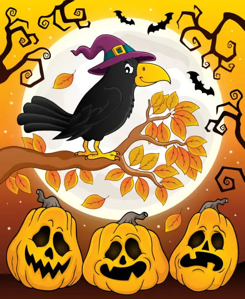 Vector illustration of Witch crow theme image 6