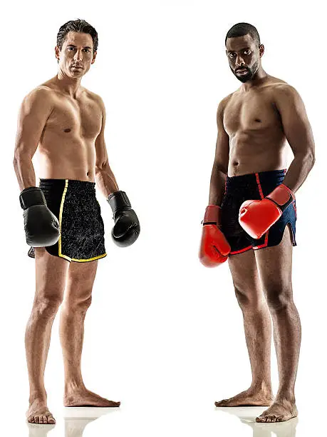 one caucasian Muay Thai kickboxing kickboxer thai boxing men isolated on white background