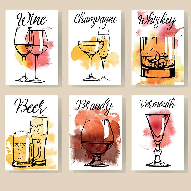 Vector illustration of Alcohol drinks flyer design set