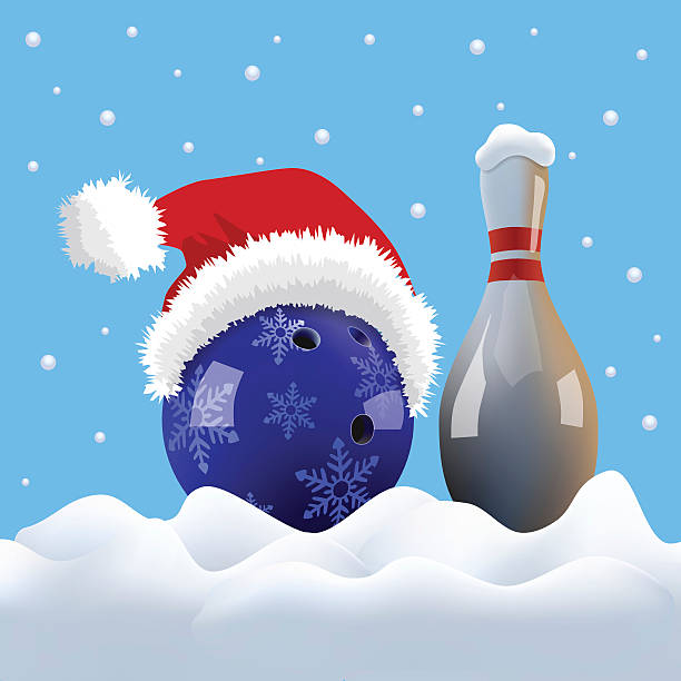 vector weihnachten bowlingkugel mit santa mütze und stift. - nikolaus mütze stock-grafiken, -clipart, -cartoons und -symbole