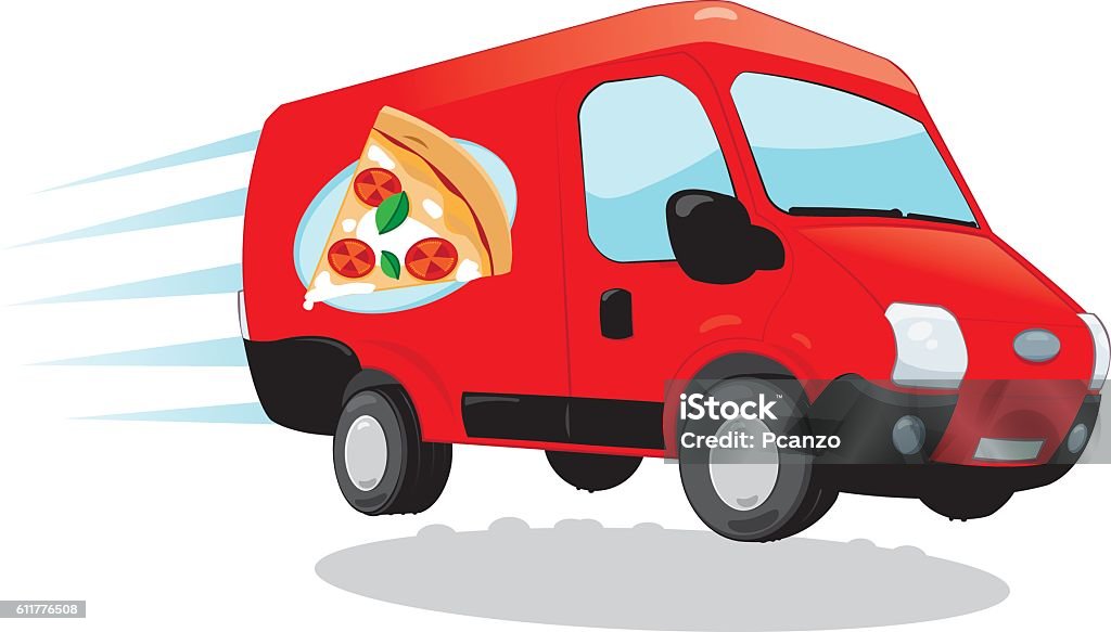 Pizza Delivery van a vector cartoon representing a funny pizza delivery van Asia stock vector