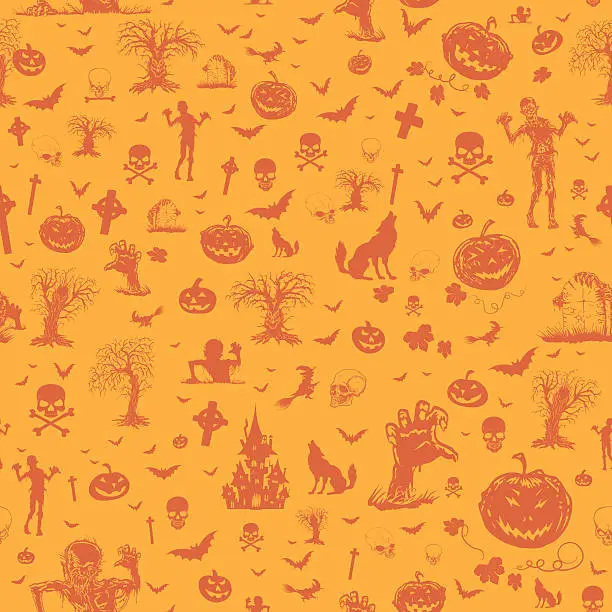 Vector illustration of Halloween seamless orange pattern