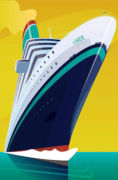 Vector illustration of Cruise liner cuts through the waves