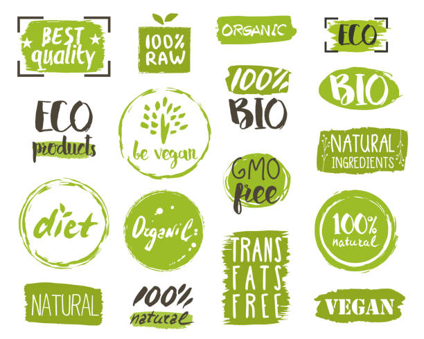 유기농 식품 태그, 요소 및 로고 - computer icon symbol quality control elegance stock illustrations