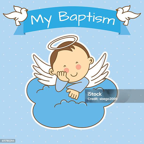 Asas De Anjo Em Nuvem - Arte vetorial de stock e mais imagens de Anjo - Anjo, Batismo, Criança