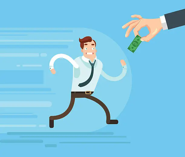 Vector illustration of Businessman character runs trying catch salary
