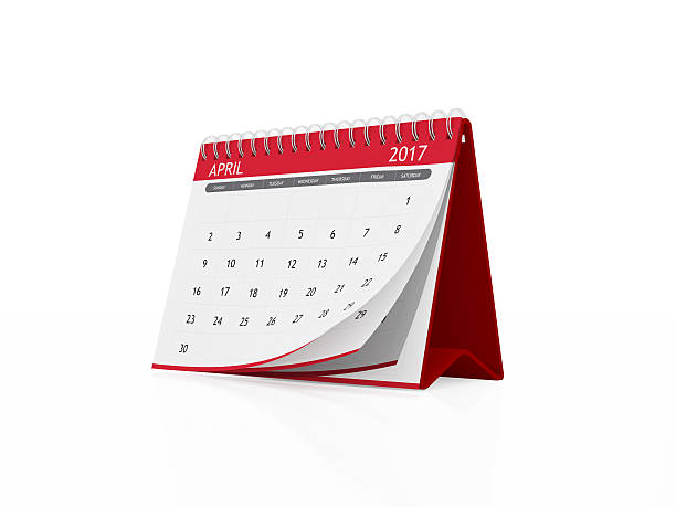 istock April 2017 Red Plastic Framed Desktop Calendar on White Backgrou 611782228